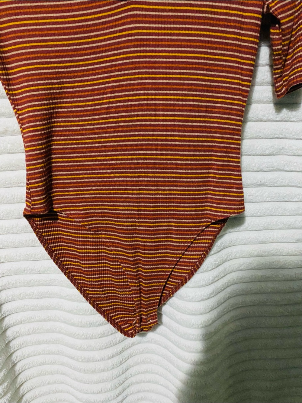 Forever 21 Rust, Mustard & Cream Striped V-Neck Ribbed Bandeau Bodysuit - Picture 5 of 6